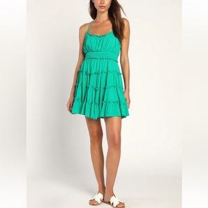 Lulus Summery Sweetness Green Ruffled Tiered Mini Dress Size Large